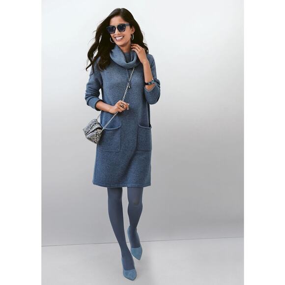 Madeleine Knitted Dress with Wide Turtleneck Virgin Wool Cashmere Sage Green 6 8 - Picture 3 of 12